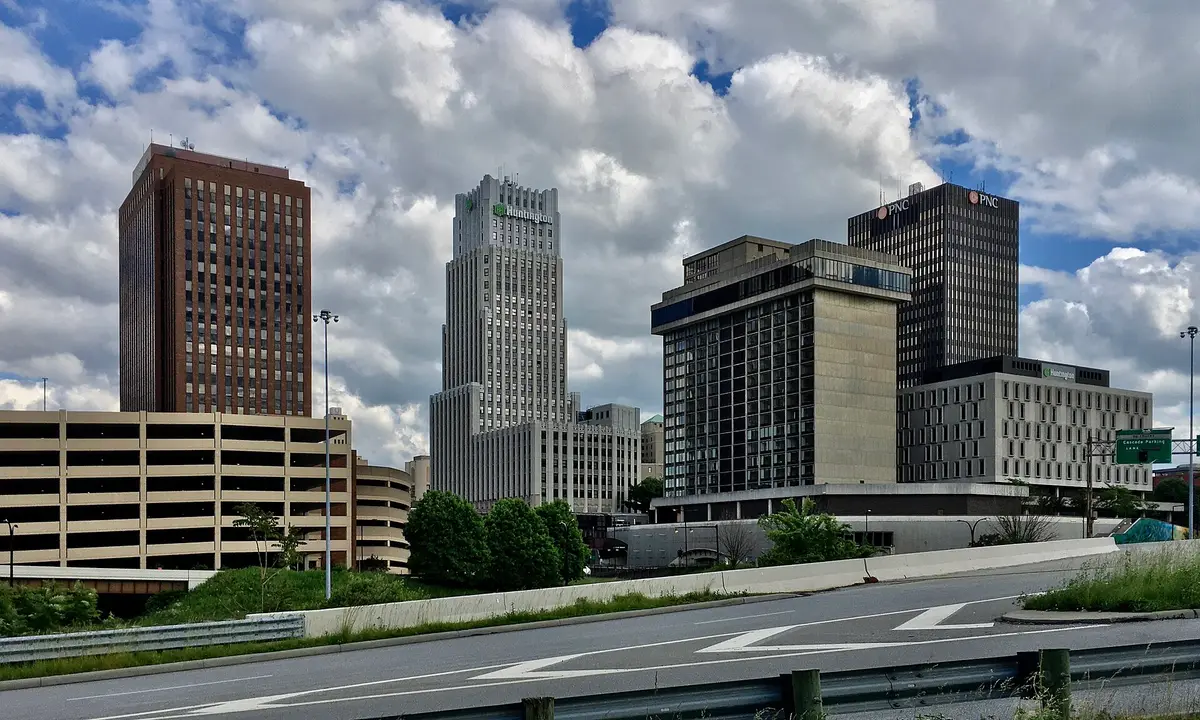 Downtown Akron skyline from the Ohio & Erie Canalway